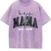 Boy Mom Custom Est Date New Mama Lighting Bolt First Time Vintage Washed T-Shirt in Purple