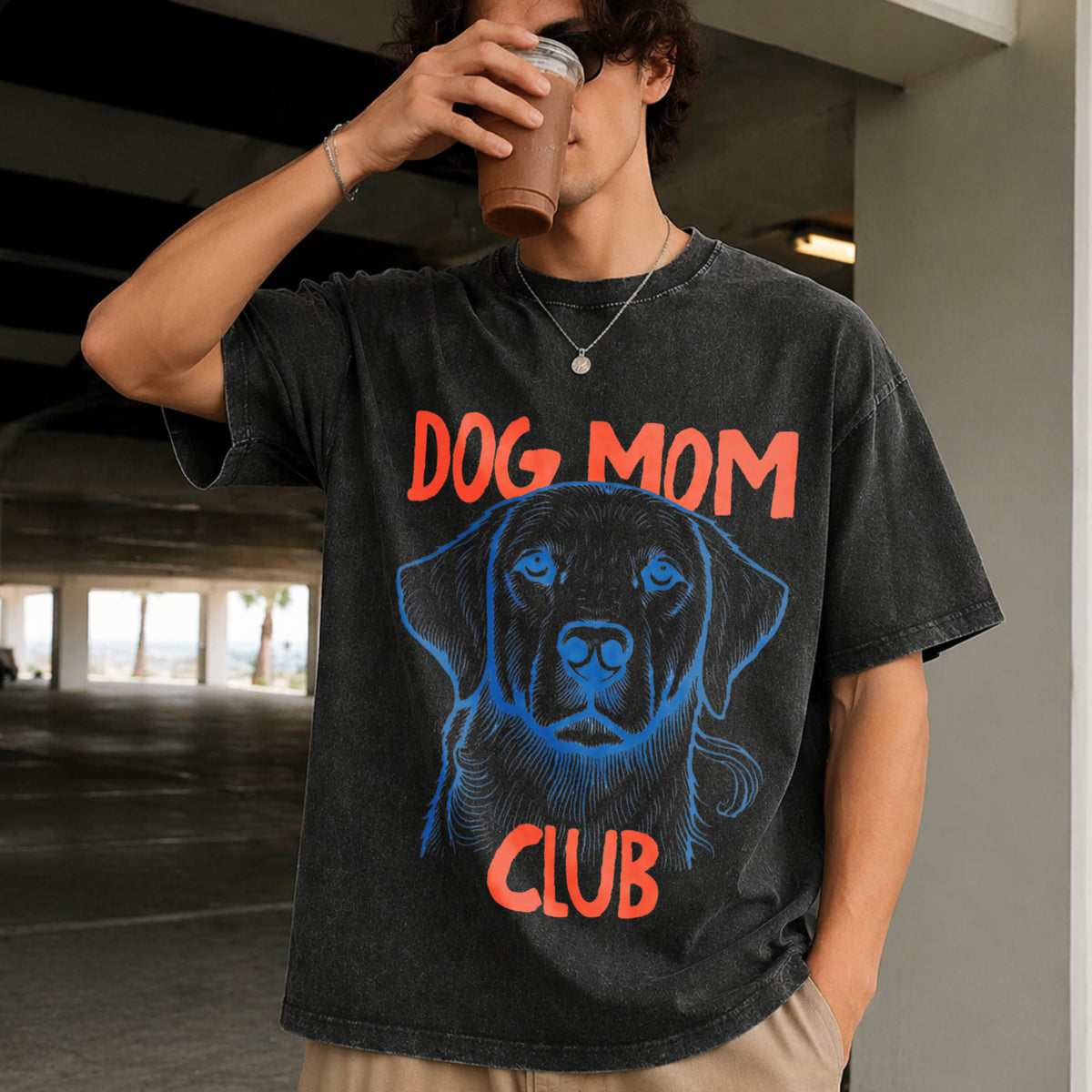 Dog Mom Club Vintage Washed T-Shirt in Black