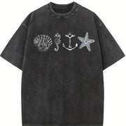 Ocean Sail ® 90s Retro Sea Shell Bech Vintage Washed T-Shirt in Black