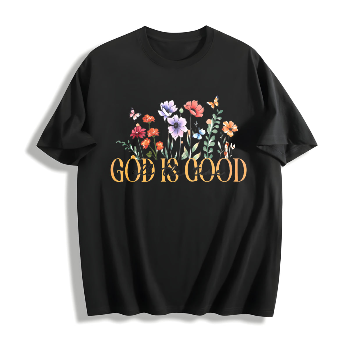 GOD IS GOOD Floral 1pc Cotton T-Shirt in Black