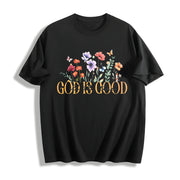 GOD IS GOOD Floral 1pc Cotton T-Shirt in Black