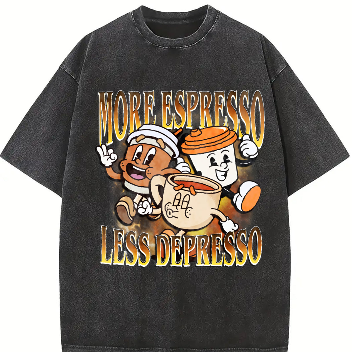 More Espresso Less Depresso Vintage Washed T-Shirt in Black
