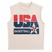 USA Basketball Retro for Sporty Vintage Washed Tank Top in Beige