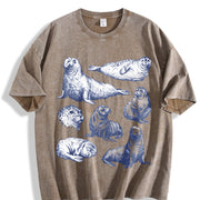 Seal 90s Tattoo Retro ® Y2k Ocean Sea Lion Vintage Washed T-Shirt in Brown