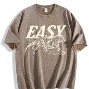 Easy Tiger Retro Tiger Vintage Washed T-Shirt in Brown