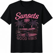 Forever Chasing Sunsets Cotton T-Shirt in Black
