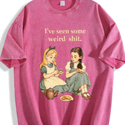 Retro Quote Weird Humor Pullover Vintage Washed T-Shirt in Red