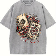 Grunge Vibe for Urban Explorers: Ace of Spades & King Of Vintage Washed T-Shirt in Gray