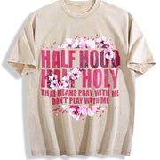 Urban Explorer Statement: Half Hood Half Holy Pink Cherry Vintage Washed T-Shirt in Beige