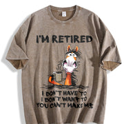 Ladies' with Cartoon Coffee Donkey Retired Vintage Washed T-Shirt in Brown