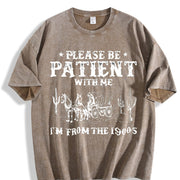 European and American Letter Vintage Washed T-Shirt in Brown
