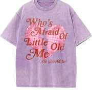European and American with Heart Vintage Washed T-Shirt in Purple