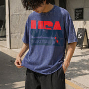 USA Basketball Retro for Sporty Vintage Washed T-Shirt in Blue
