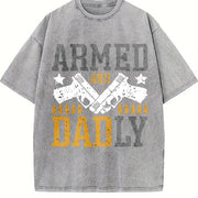 Armed And Dadly Happy Father's Day for dad vintage washed oversized T-shirt in Gray