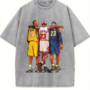 Illustrated Goats Three Basketball GOAT Tribute vintage washed oversized T-shirt in Gray