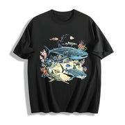 Marine Biology Ocean Sharks Illustration Boxy Cotton T-Shirt in Black