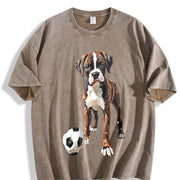 Boxer Dog Soccer Vintage Washed T-Shirt in Brown