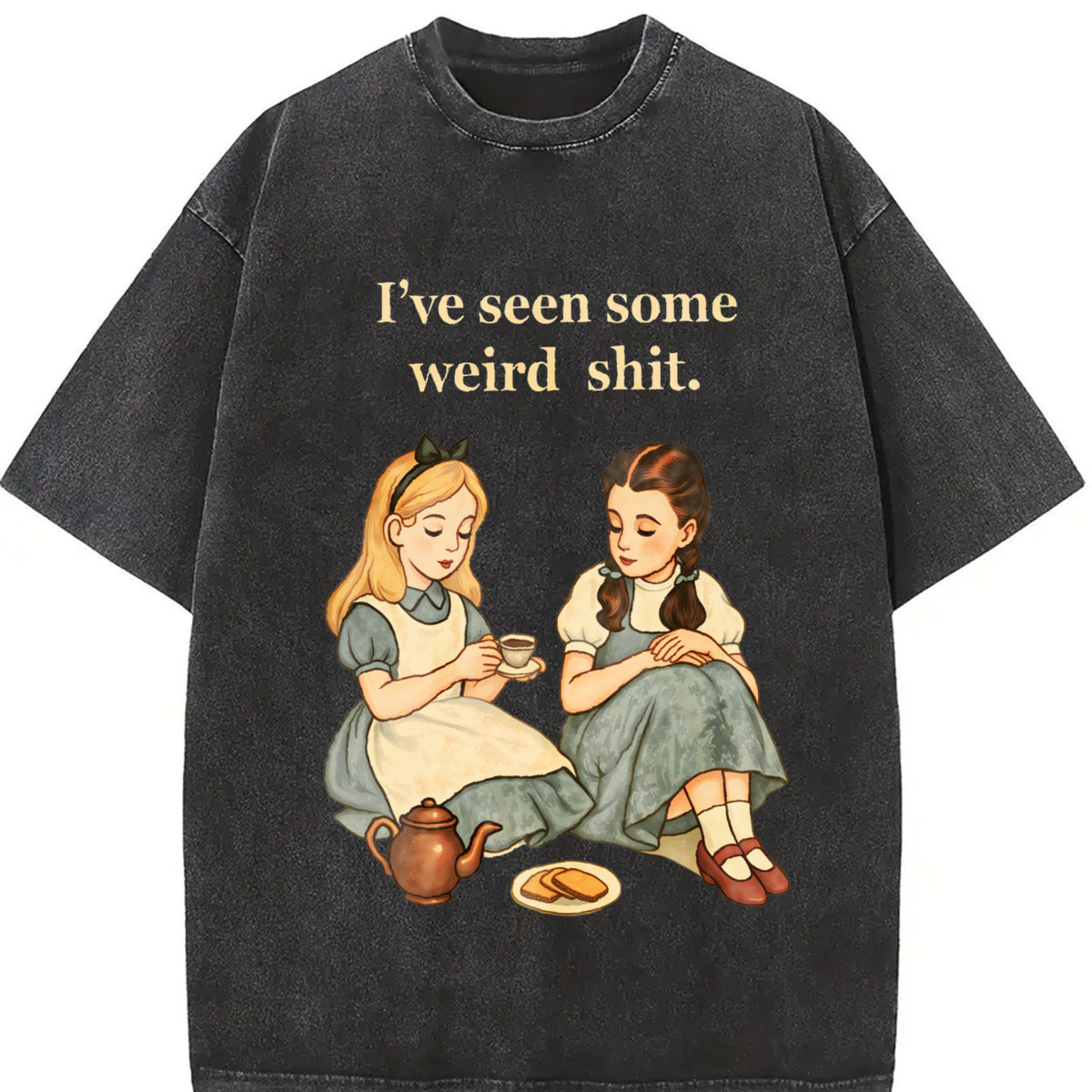 Retro Quote Weird Humor Pullover Vintage Washed T-Shirt in Black