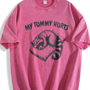 Retro Cute Raccoon My Tummy Hurts 90s Vintage Washed T-Shirt in Red