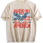 Retro Eagle Made in America 4th of July Vintage Washed T-Shirt in Beige