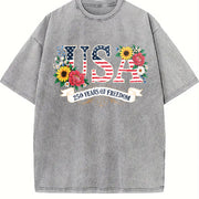 250th Anniversary United States Flowers Vintage Washed T-Shirt in Gray