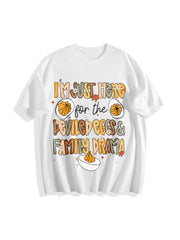 Preppy I'm Just Here for the Deviled Eggs & Family Drama Cotton T-Shirt in White