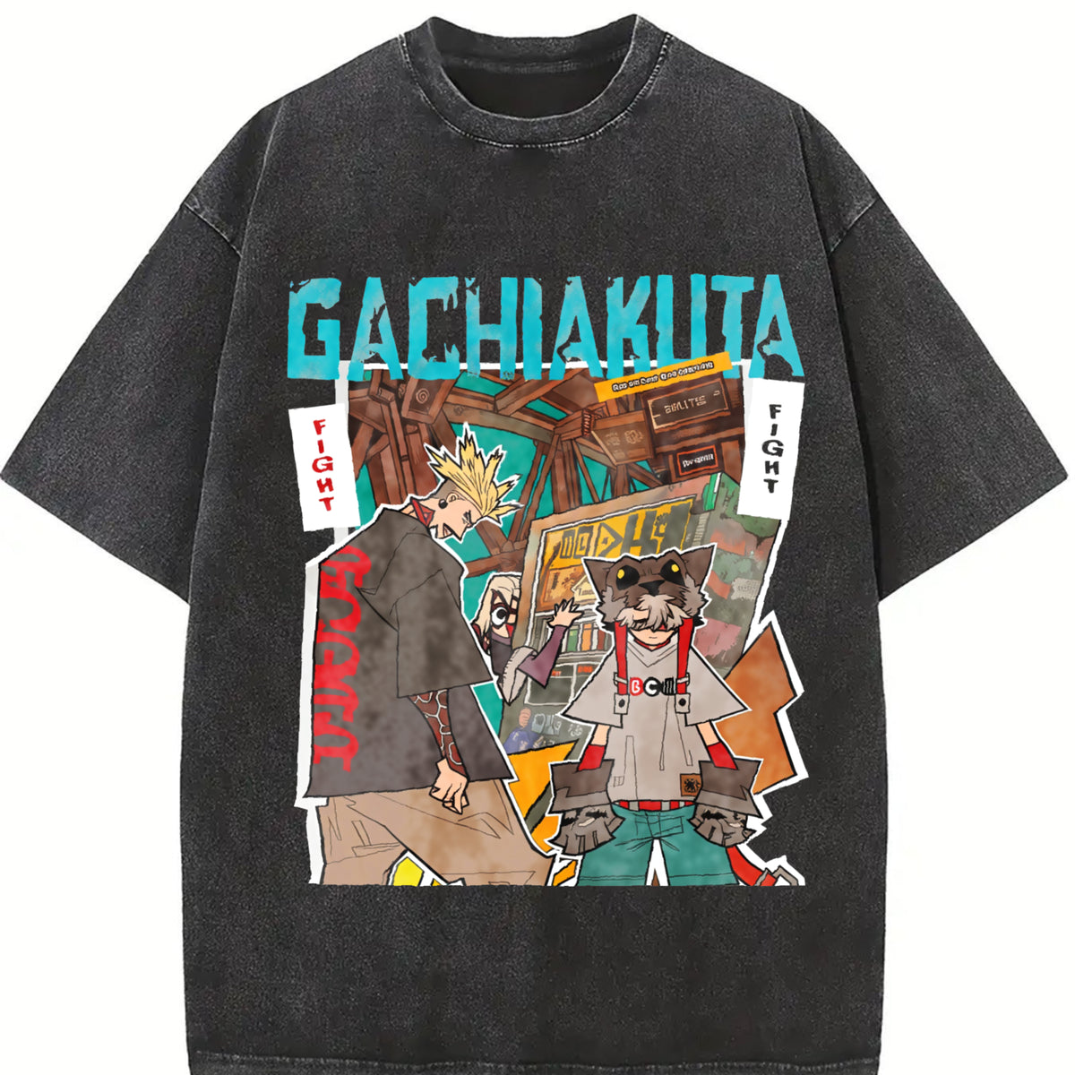 Zanka Nijik Gachiakuta Anime Hip Hop 16Vintage vintage washed oversized T-shirt in Black