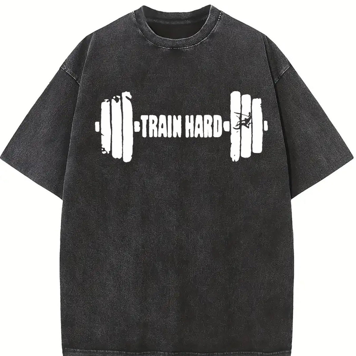 Black Gym with Dumbbell & Geometric Vintage Washed T-Shirt in Black