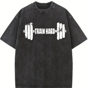 Black Gym with Dumbbell & Geometric Vintage Washed T-Shirt in Black
