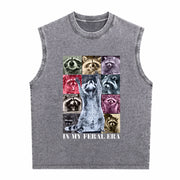 In My Feral Era Raccoon Animal Meme Racoons Team Trash Vintage Washed Tank Top in Gray