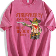 Strawberry Jams but My Glock Don't Frog Meme Western Vintage Washed T-Shirt in Red
