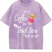 Letter Coffee for Spring Vintage Washed T-Shirt in Purple