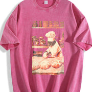 Biscuit Cat Baking Vintage Washed T-Shirt in Red
