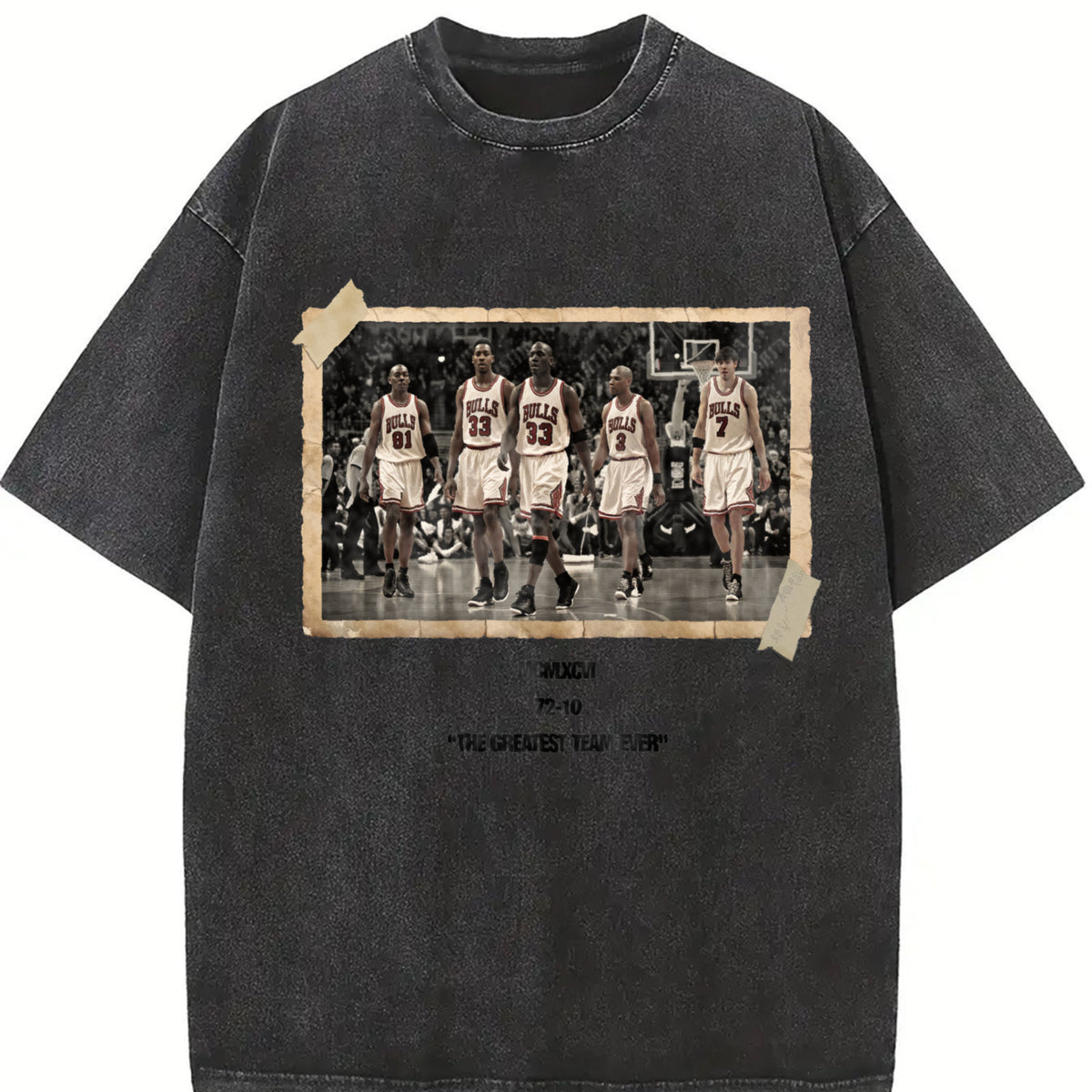 1996 Chicago Squad Photo The Greatest Team Ever 72-10 vintage washed oversized T-shirt in Black
