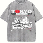 TOKYO Street Racing Car Sleeveless Tank Vintage Washed T-Shirt in Gray