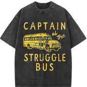 Captain of the Struggle Bus Sarcastic School Bus Novelty Vintage Washed T-Shirt in Black