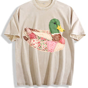 Mallard Duck Patchwork Duck Vintage Washed T-Shirt in Beige
