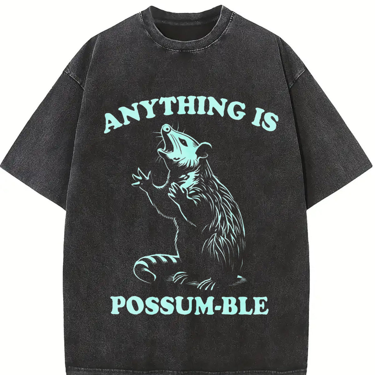 Possum Retro 90s Anything Possumble Vintage Washed T-Shirt in Black