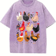 Chicken Short-sleeve Vintage Washed T-Shirt in Purple