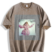 Woman in a Pink Coat Vintage Washed T-Shirt in Brown