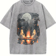 Teacher Halloween Ghost Book Reading Camping Vintage Washed T-Shirt in Gray