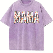 Luokeren Floral MAMA Vintage Washed T-Shirt in Purple