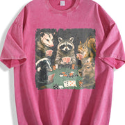 Animals Playing Poker Raccoon Opossum vintage washed oversized T-shirt in Red