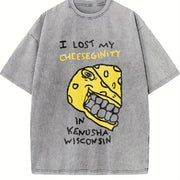 I Lost My Cheeseginity In Kenosha Wisconsin Cartoon vintage washed oversized T-shirt in Gray