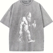 Retro Bigfoot Middle Finger 90s Vintage Washed T-Shirt in Gray