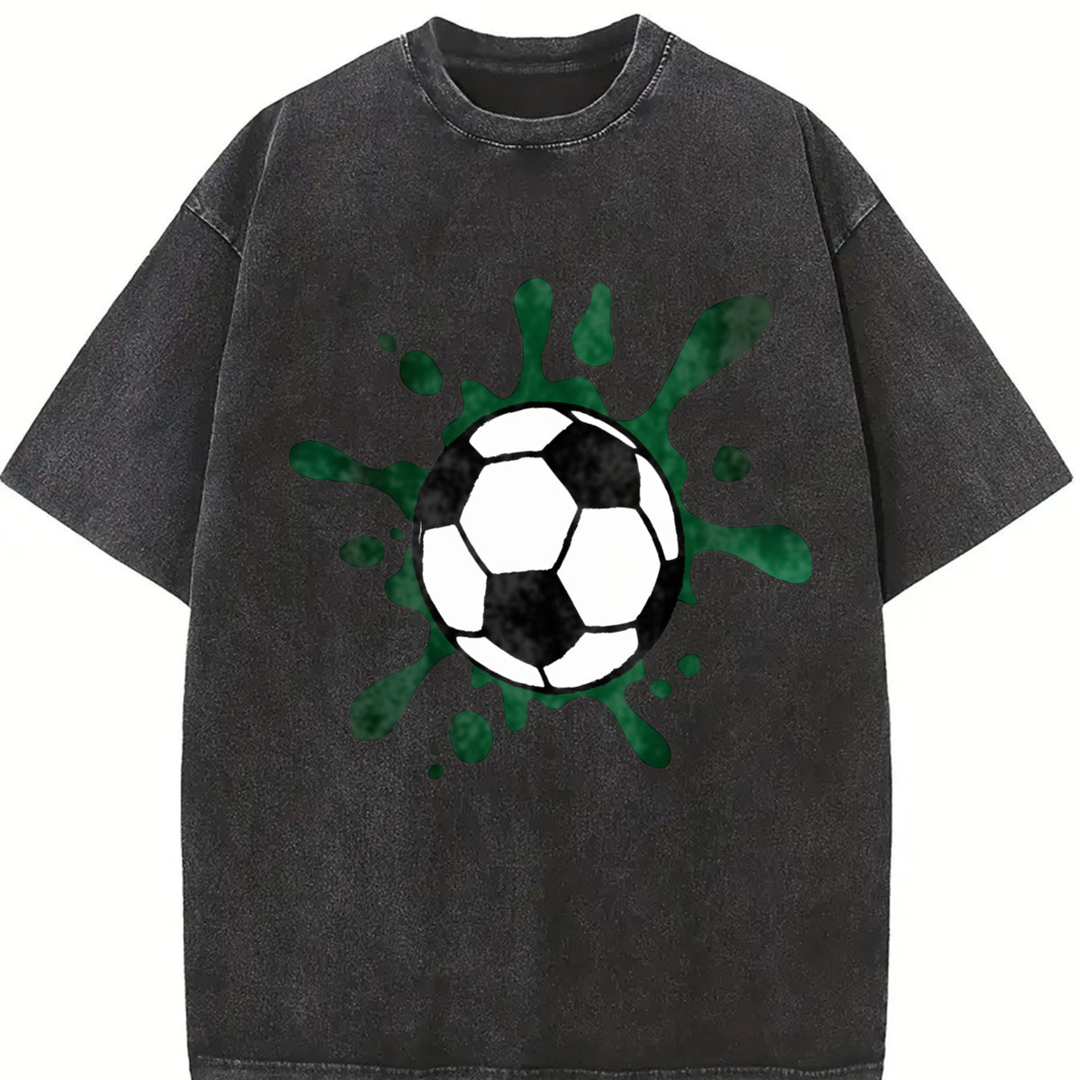 Soccer Ball Paint Splatter Vintage Washed T-Shirt in Black