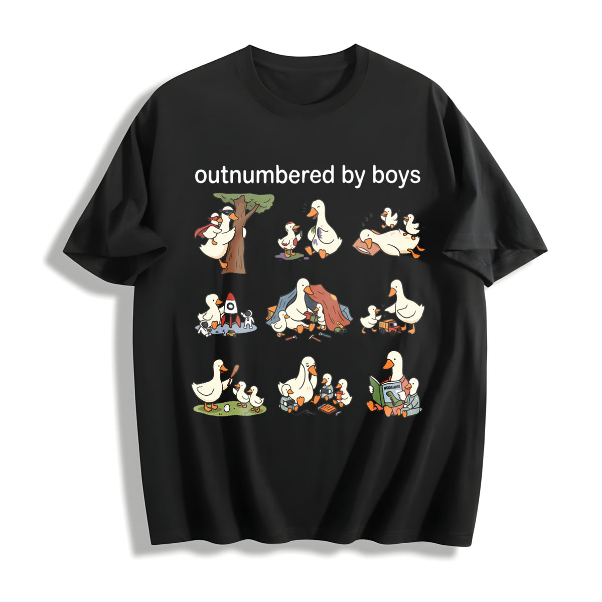 Outnumbered by Boys Goose Cotton T-Shirt in Black