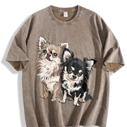 Long-haired Chihuahua Vintage Washed T-Shirt in Brown