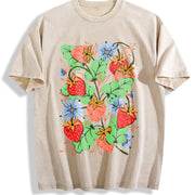Strawberry Garden Roaming Vintage Washed T-Shirt in Beige