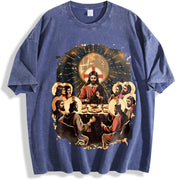 The Last Supper – Christian Jesus and Disciples vintage washed oversized T-shirt in Blue